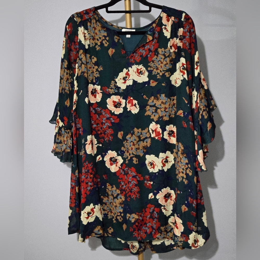 Umgee Teal Green and Floral Casual Tunic